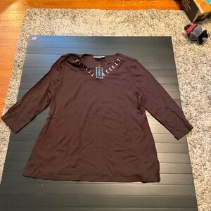 Karen Scott V-Neck Studded Top with 3/4 Sleeve